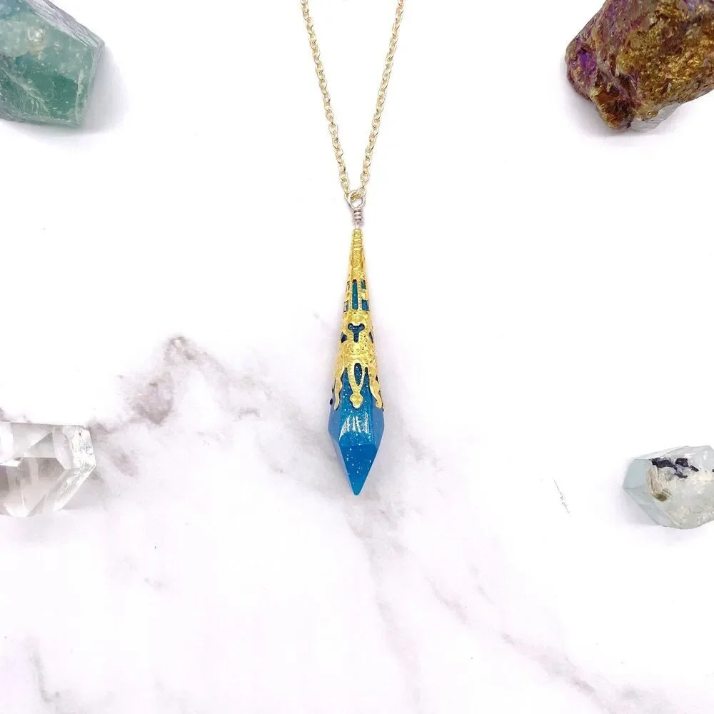 Blue ornate Pendulum Pendant Necklace